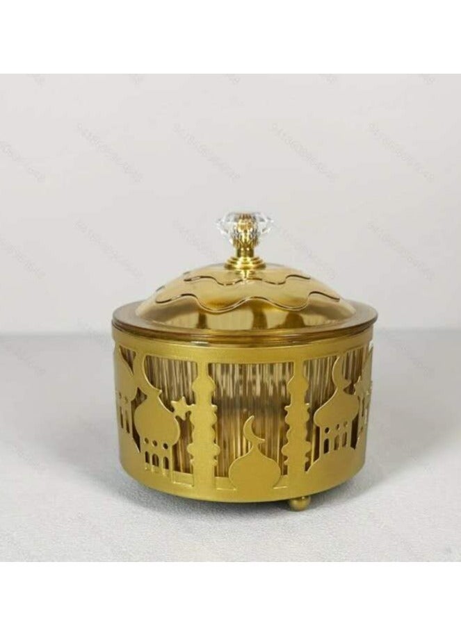 Gold Metal Crafts Tray Dates Cookie Dessert Serving Tray Snack Storage Ramadan and Eid Elegant Table Decoration - Image 1