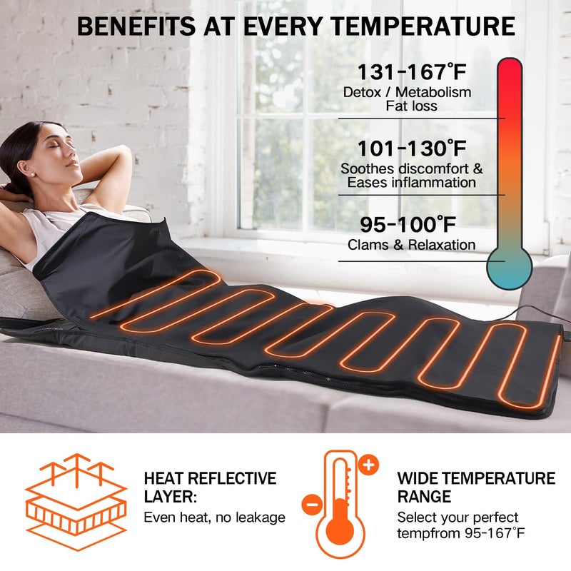 RRGFB Infrared Sauna Blanket for Home, PU Leather Portable Dry Sauna Bag for Weight Loss and Detox, Low EMF Carbon Crystal Heating, 5.9ftÃ—3ft - Image 4