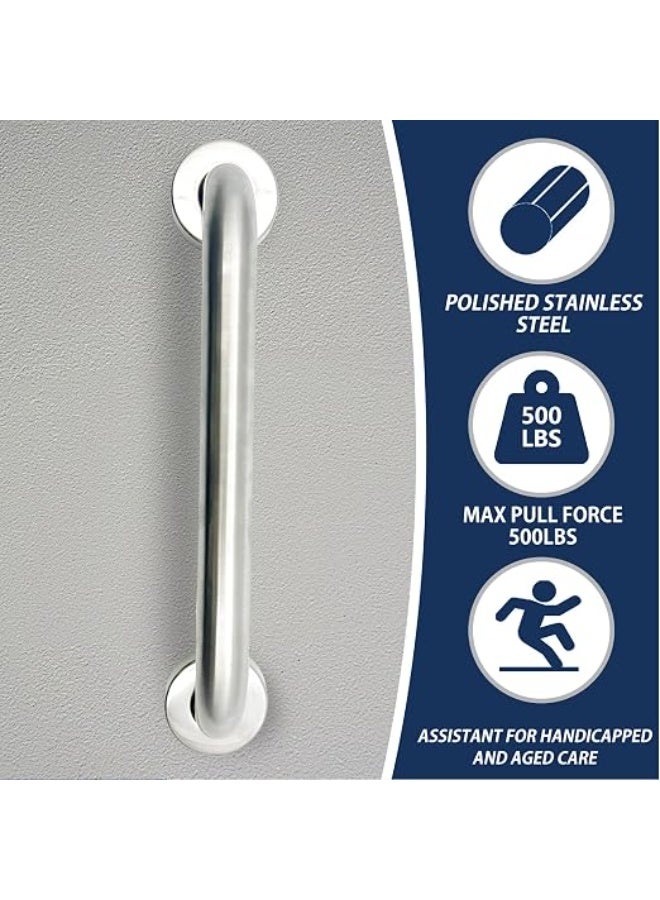 12 Inch Silver Satin Brushed Nickel Shower Grab Bar Stainless Steel Safety Hand Rail Support for Showers Elderly Injury Senior Bath Assist Handle Home Care Bath Handrail Wall-Mount Handle One Pack - Image 4