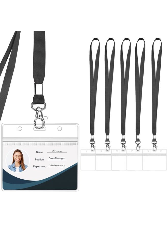 WILLIZTER Clear ID Badge Holder with Lanyard Water Proof Horizontal Display Identification Card Name Card Protector with Zipper Resealable Nametag Holder (Black - 6PCS) - Image 1