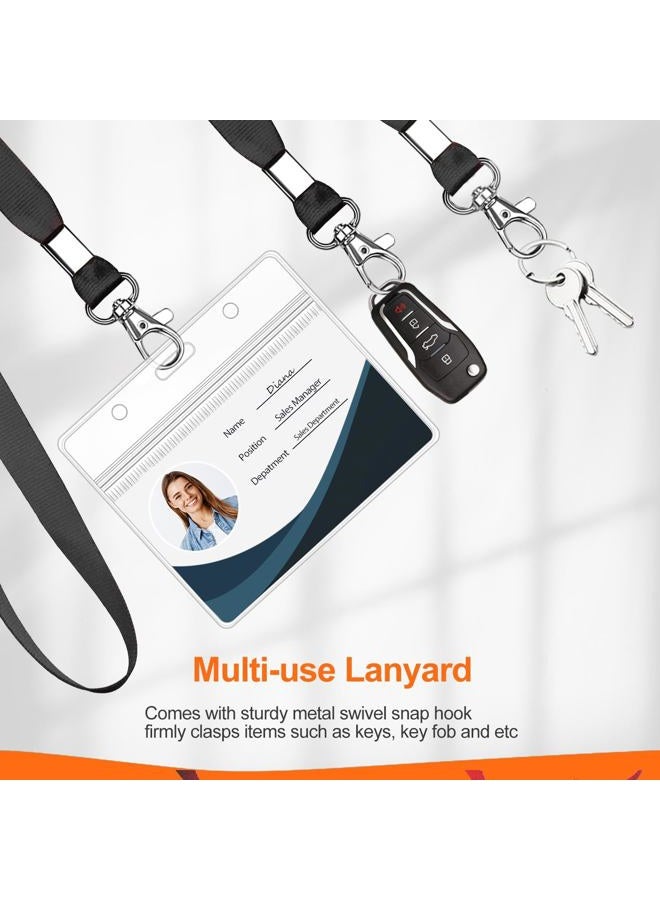 WILLIZTER Clear ID Badge Holder with Lanyard Water Proof Horizontal Display Identification Card Name Card Protector with Zipper Resealable Nametag Holder (Black - 6PCS) - Image 5