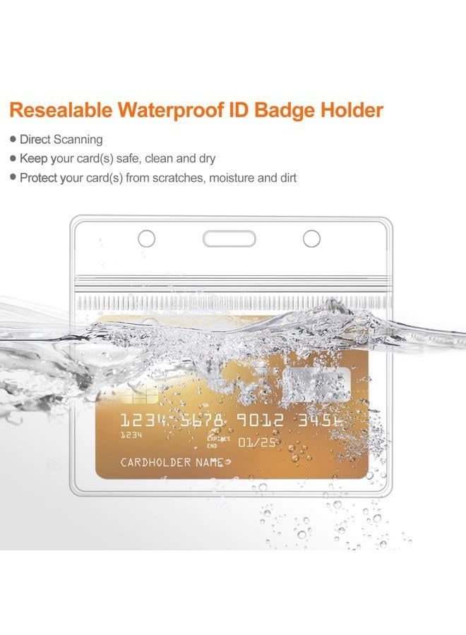 WILLIZTER Clear ID Badge Holder with Lanyard Water Proof Horizontal Display Identification Card Name Card Protector with Zipper Resealable Nametag Holder (Black - 6PCS) - Image 4