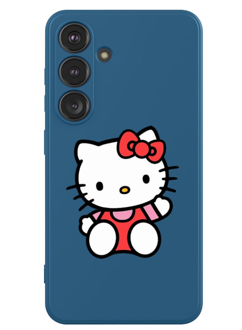 Theodor Protective Slim Fit Case Liquid Silicone Cover with Full Body Protection Anti-Scratch Shockproof Case For Samsung Galaxy S24 (Blue) - Hello Kitty Sitting - Image 1