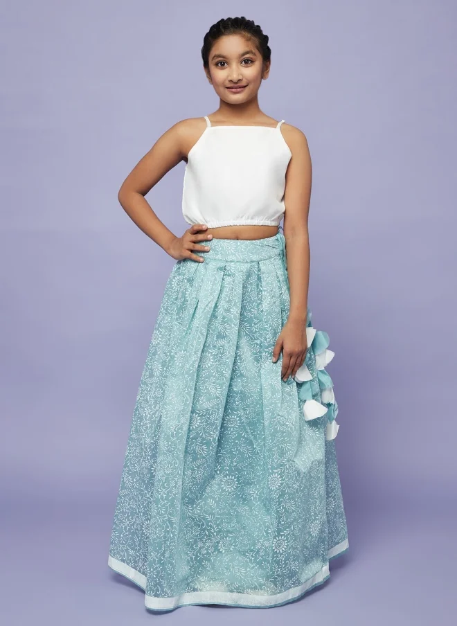 أيه كيه إس Blue Lehenga Choli Set for Girls