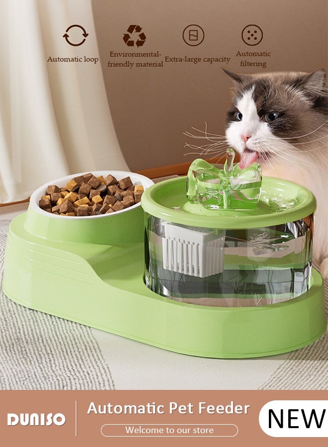 DUNISO نافورة مياه هادئة للغاية للقطط ووعاء طعام 2 في 1 نظام ترشيح دوران مع فلتر قابل للاستبدال موزع مياه للحيوانات الأليفة يعمل بالطاقة USB للقطط والكلاب مضخة منخفضة الضوضاء - Image 1
