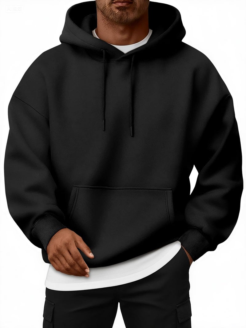 EFAN Mens Oversized Hoodies Fall Sweatshirt Winter Fleece Hooded Collar Drawstring Pullover With Pockets Black M - Image 1