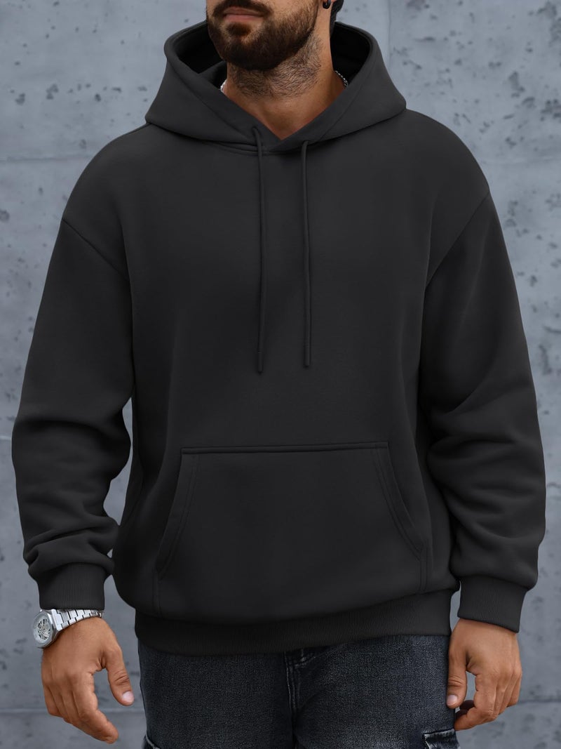 EFAN Mens Oversized Hoodies Fall Sweatshirt Winter Fleece Hooded Collar Drawstring Pullover With Pockets Black M - Image 2