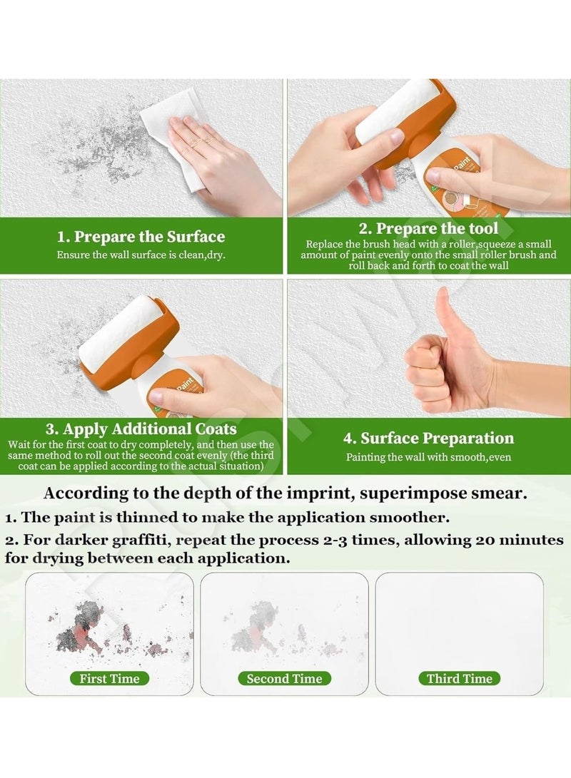 بكرة طلاء لاصلاح الجدران 500 غرام، فرشاة اعادة طلاء الجدران 2 في 1، اداة اصلاح سهلة للجدران للسيراميك والبلاط والفخار والبورسلين والاسقف، تعمل على اصلاح الكتابة على الجدران والخدوش وآثار الاقدام - Image 3