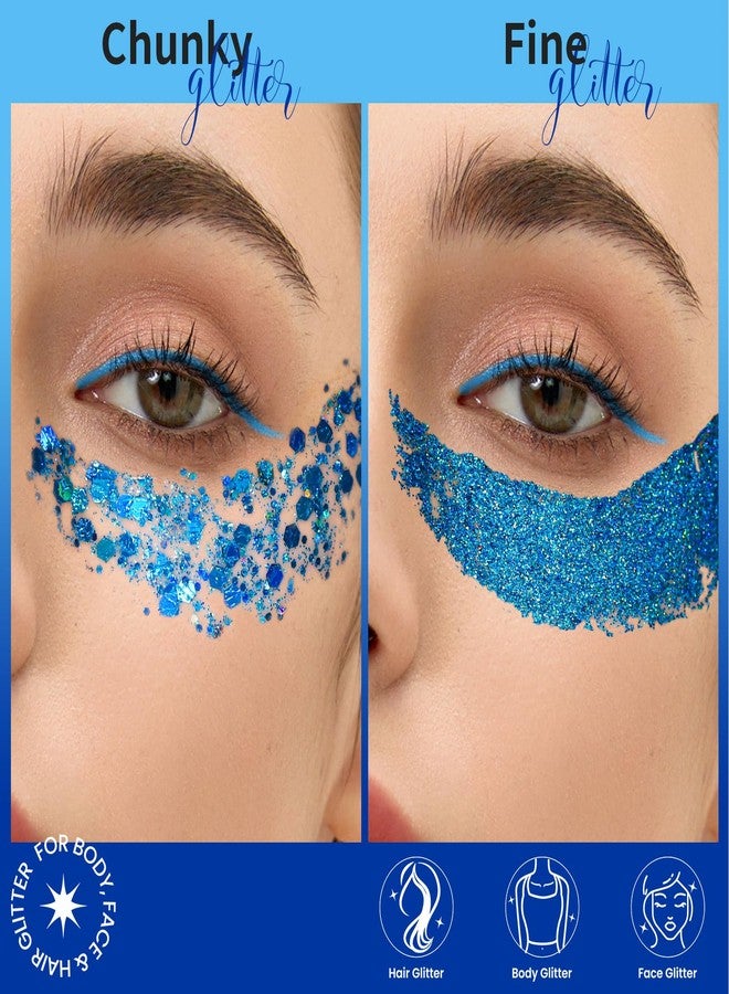 Teenitor Face Glitter, 2pcs Blue Body Glitter Gel, 20g/0.7oz Makeup Glitter for Face, Body, Eye, Hair Glitter Gel, Blue Glitter in 2 Sizes - Image 3