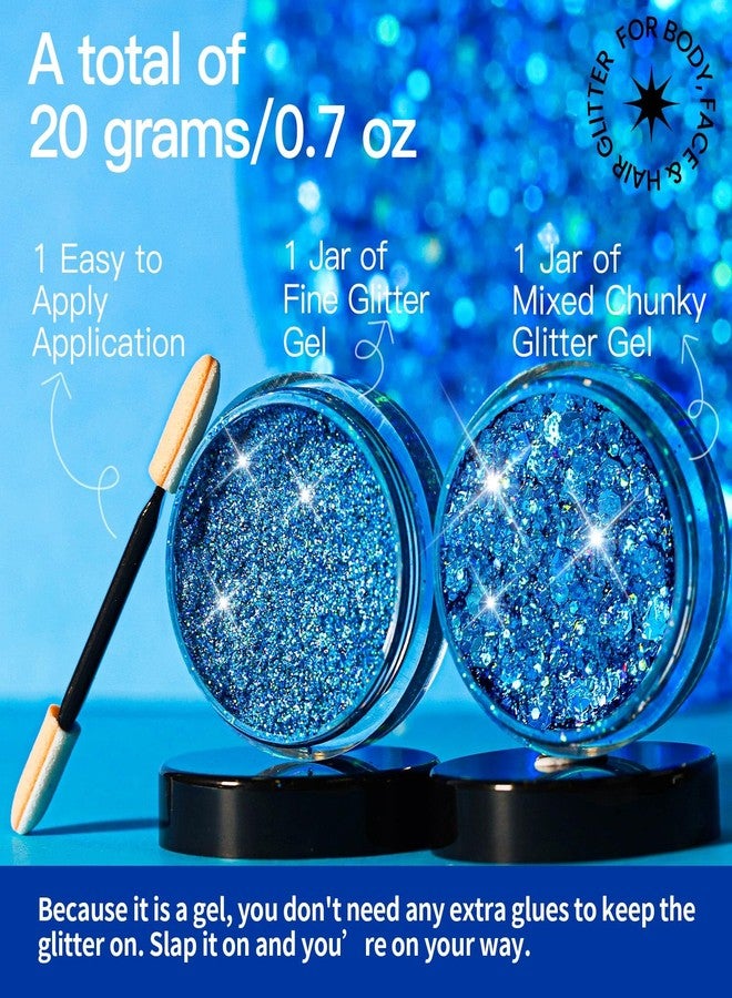 Teenitor Face Glitter, 2pcs Blue Body Glitter Gel, 20g/0.7oz Makeup Glitter for Face, Body, Eye, Hair Glitter Gel, Blue Glitter in 2 Sizes - Image 2