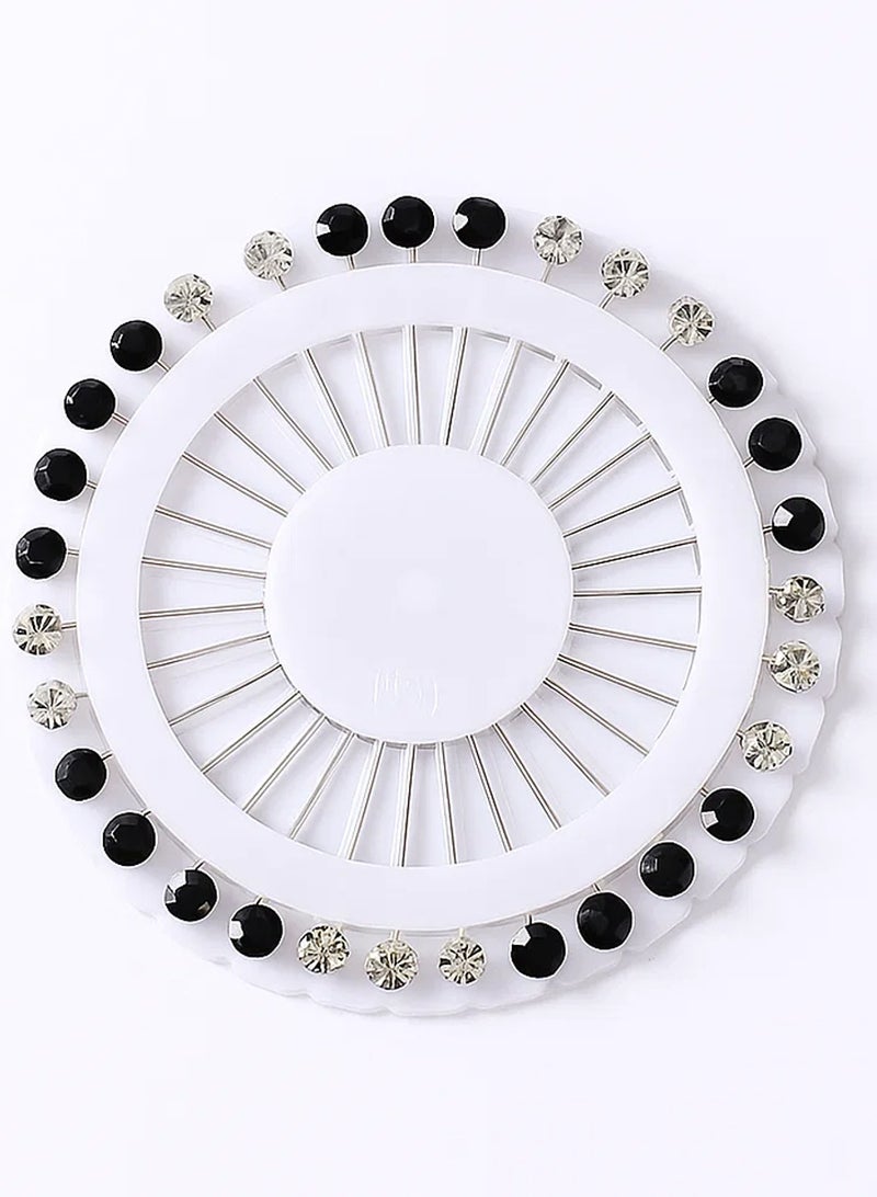AEENAA 30 Pcs Hijab Pins Set with 2 Colors, Round Crystal Head Safety Pins for Scarf and Shawl, Non-Snag Decorative Hijab Accessories for Women - Image 1