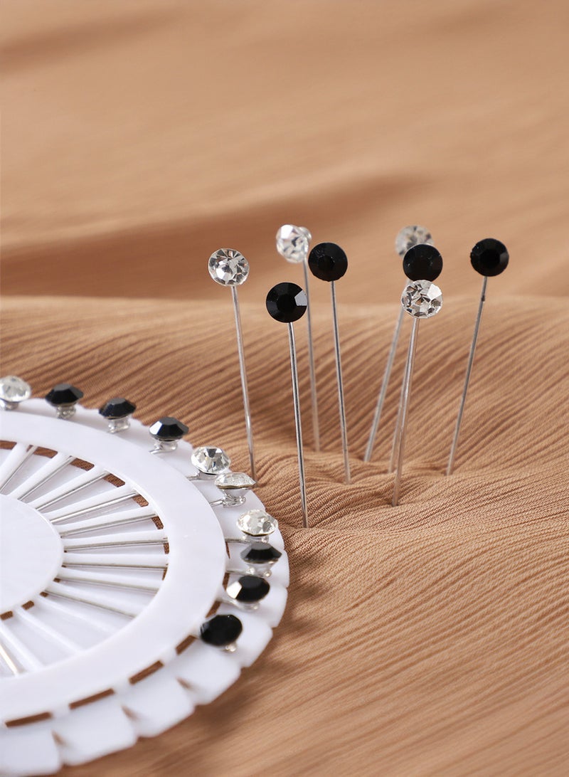 AEENAA 30 Pcs Hijab Pins Set with 2 Colors, Round Crystal Head Safety Pins for Scarf and Shawl, Non-Snag Decorative Hijab Accessories for Women - Image 2