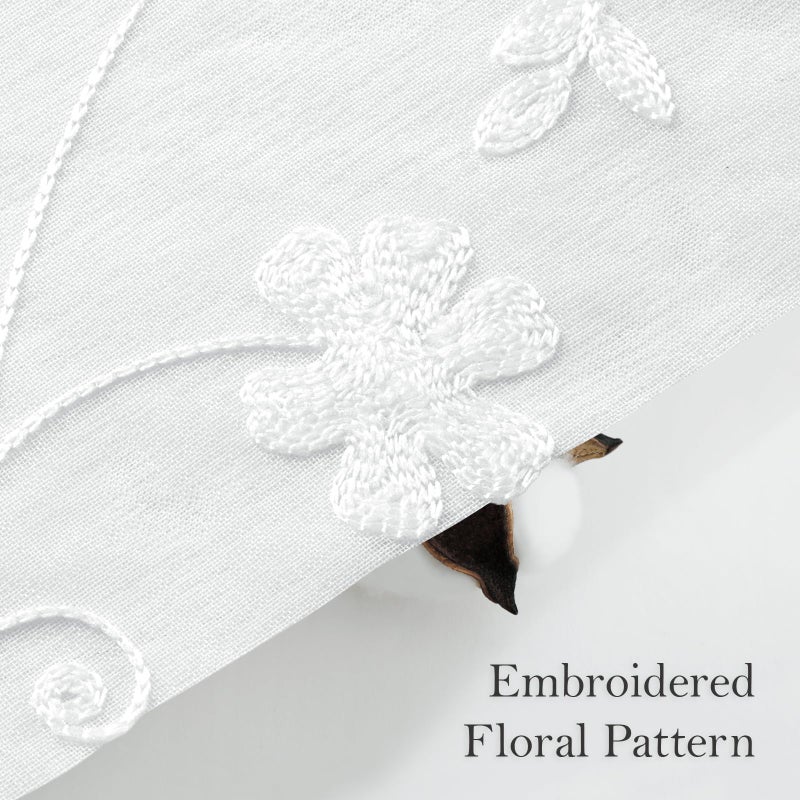 HOMEIDEAS HOMEIDEAS White Sheer Curtains 63 Inch Length 2 Panels White Embroidered Floral Sheer Pattern Curtains Semi Sheer Window Curtains for Bedroom Living Room - Image 3