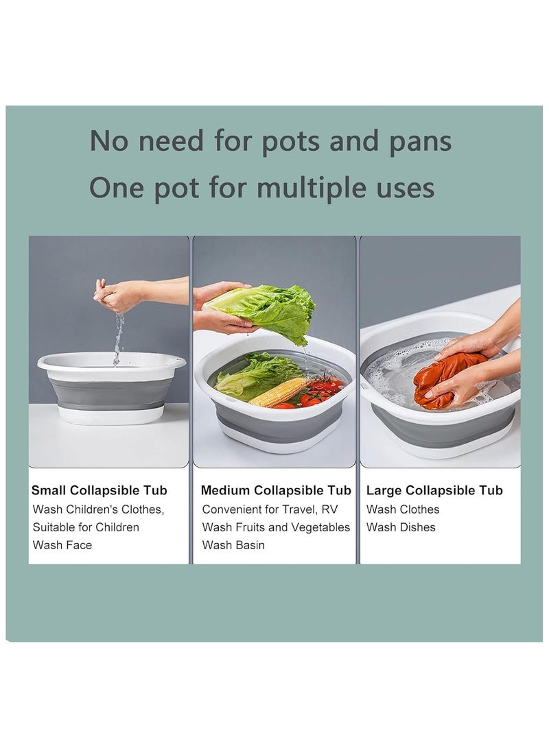 Soofam 3-Pack Foldable Wash Basin Set，Multipurpose Collapsible Wash Basin，Lightweight Basin，3 Different Sizes Portable and Space Saving，Baby Care/Outdoor Adventure/Home (grey) - Image 3