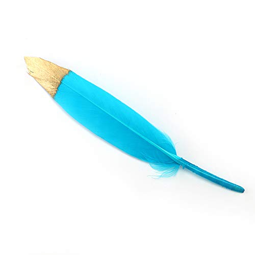 Sowder 50pcs Colorful Gold Goose Feathers 4-6inch(10-15cm) for Art Craft Party Decoration Clothing Accessories Duck Feather(Turquoise) - Image 2