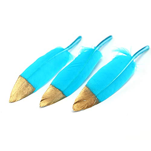Sowder 50pcs Colorful Gold Goose Feathers 4-6inch(10-15cm) for Art Craft Party Decoration Clothing Accessories Duck Feather(Turquoise) - Image 3