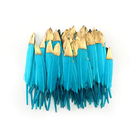 Sowder 50pcs Colorful Gold Goose Feathers 4-6inch(10-15cm) for Art Craft Party Decoration Clothing Accessories Duck Feather(Turquoise) - Image 1