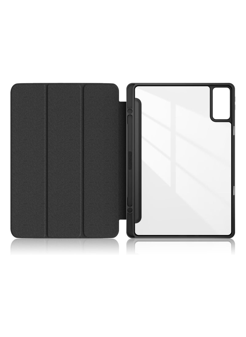 EVO Case for Xiaomi Redmi Pad SE Tablet 11 Inch 2023 with Pen Holder, Clear Transparent PC Back, TPU Shockproof Three-Fold Stand Protective Case with Auto Wake/Sleep, Black  - Image 2