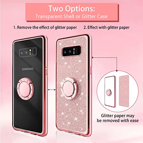 Easyscen for Galaxy Note 8 Phone Case with Ring Stand Lanyard Strap Drop Protection Shockproof 2-Layer Protective Cover Cute Bling Glitter Girls Women Case for Samsung Note 8 - Rose Gold - Image 3