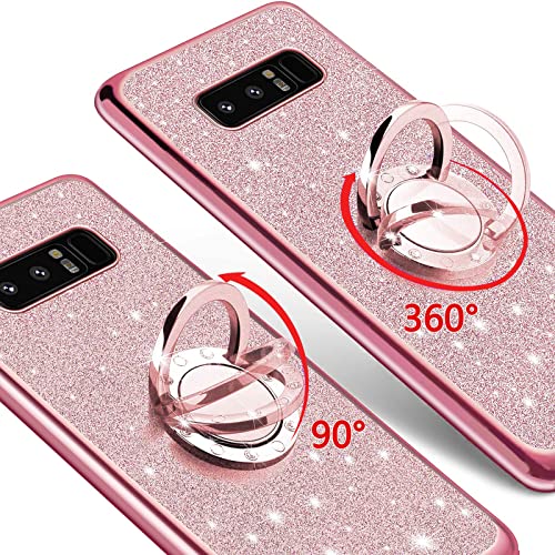 Easyscen for Galaxy Note 8 Phone Case with Ring Stand Lanyard Strap Drop Protection Shockproof 2-Layer Protective Cover Cute Bling Glitter Girls Women Case for Samsung Note 8 - Rose Gold - Image 5