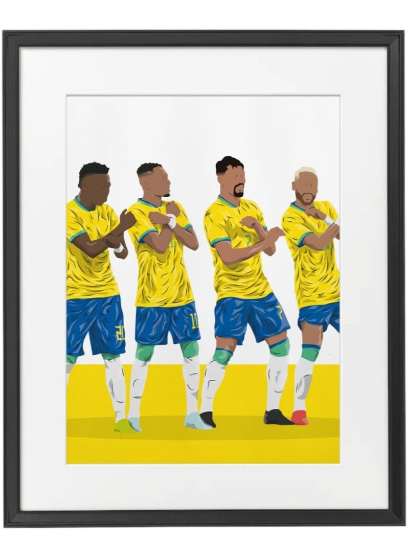 Boomah Accessories - Brazil Football Team "Selecao" - Lucas Paqueta, Raphinha, Vinicius Jr, Neymar Poster with Frame 50x40cm - Image 1