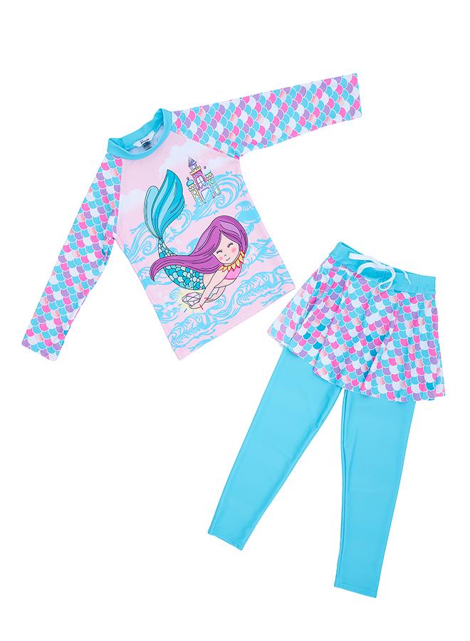 بيبي كلو طقم سباحة بناتي من قطعتين مع تنورة وسروال ضيق حورية البحر - Image 1