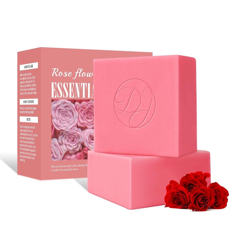 KYDA 2 Pcs Rose Soap Bar Handmade Rose Oils Bath Soap Rose Essential Oil Bath Soap Bath  Body Cleansing Soap Bar Mildly Cleansing Hydrating