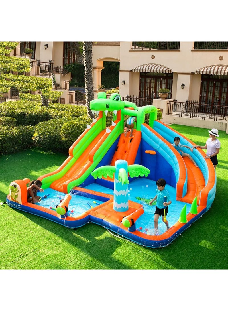 LIMOS Inflatable Twin Water Slide for Kids Outdoor Play Double the Fun (Crocodile) - Image 1