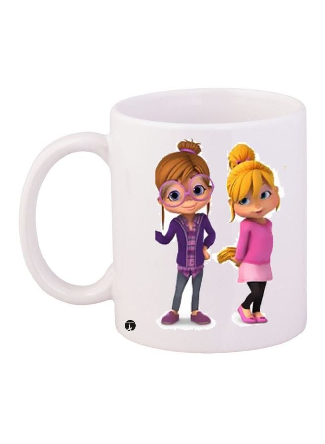 Cartoon Printed Coffee Mug White/Yellow/Purple 11ounce