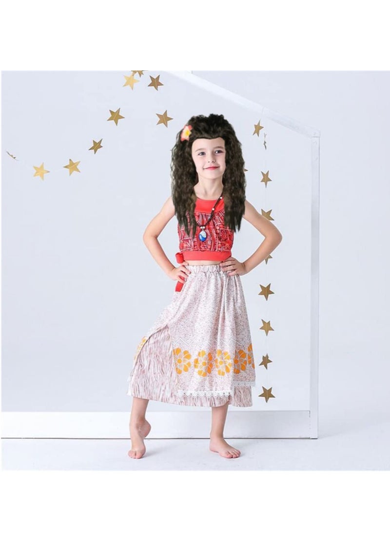 Barakah Gilrs Moana Wig and Necklace Dress up Set Moana Halloween Costume Accessories Party Favors Christmas Gift for Girls - Image 3