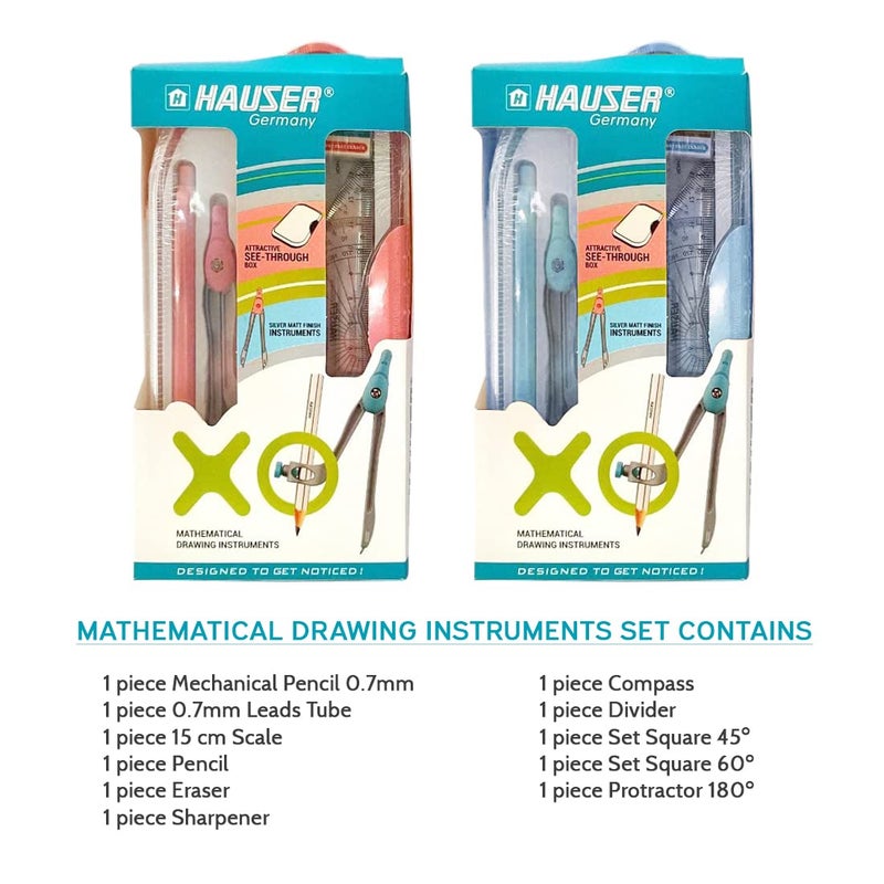 HAUSER صندوق أدوات الرسم الرياضي | أدوات بتشطيب فضي غير لامع | أدوات جذابة داخل الصندوق، صندوق تخزين عملي للطلاب | عبوة من 1 - Image 4