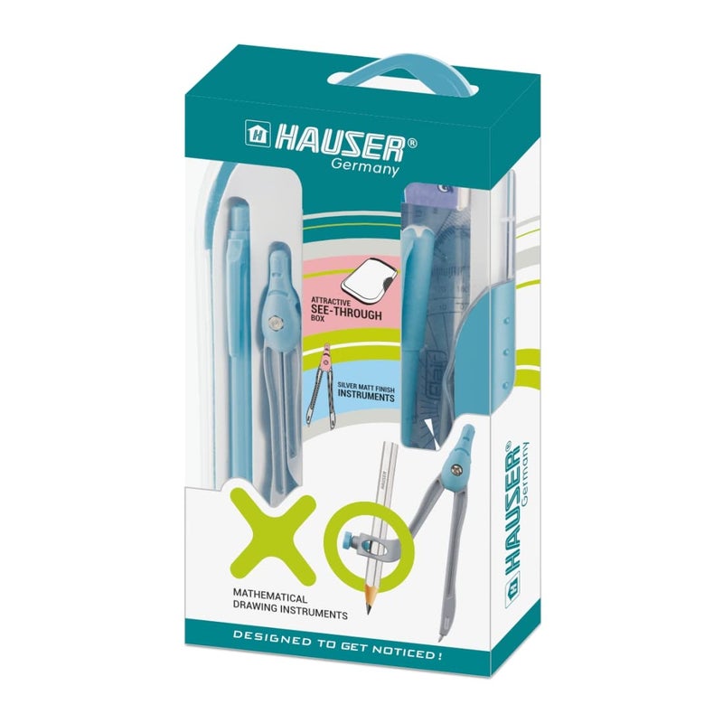 HAUSER صندوق أدوات الرسم الرياضي | أدوات بتشطيب فضي غير لامع | أدوات جذابة داخل الصندوق، صندوق تخزين عملي للطلاب | عبوة من 1 - Image 3