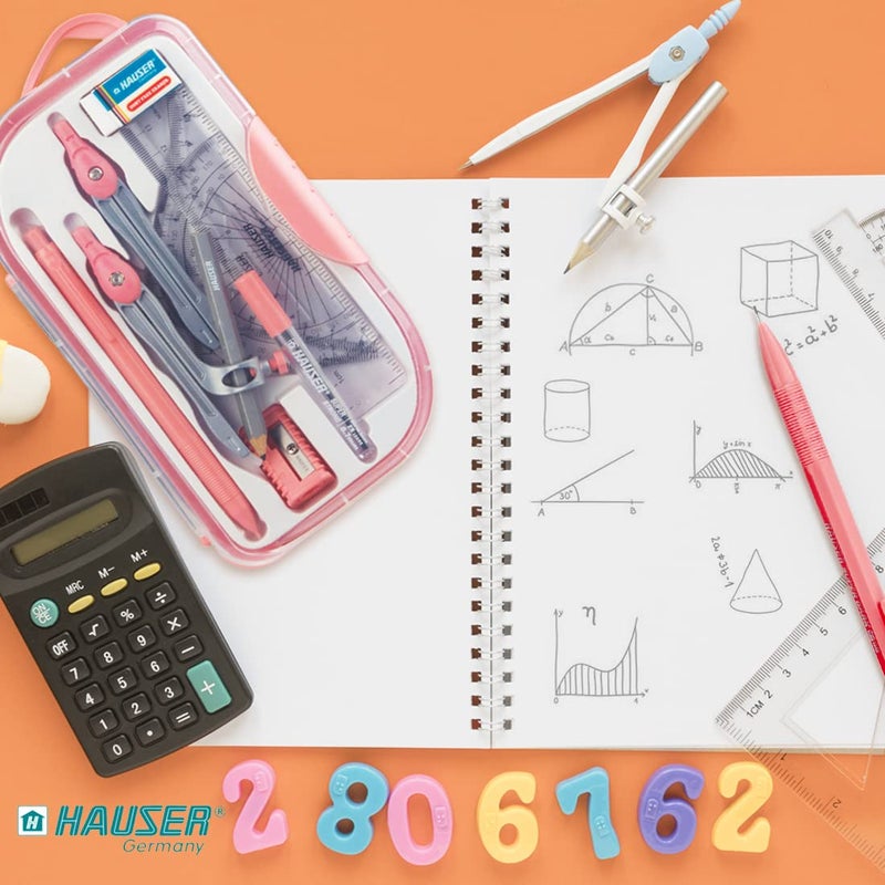 HAUSER صندوق أدوات الرسم الرياضي | أدوات بتشطيب فضي غير لامع | أدوات جذابة داخل الصندوق، صندوق تخزين عملي للطلاب | عبوة من 1 - Image 5