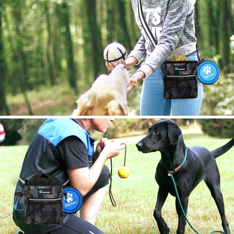 PetAmi Dog Treat Pouch, Pet Treat Pouch for Training, Dog Walking Bag Holder for Kibbles, Pet Food Toy, Dog Trainer Essentials Supplies, Poop Bag Dispenser, 3 Ways to Wear (Camo Black) - Image 5