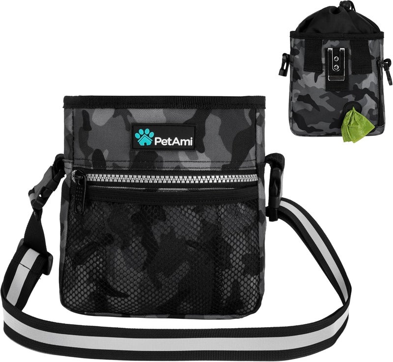 PetAmi Dog Treat Pouch, Pet Treat Pouch for Training, Dog Walking Bag Holder for Kibbles, Pet Food Toy, Dog Trainer Essentials Supplies, Poop Bag Dispenser, 3 Ways to Wear (Camo Black) - Image 1
