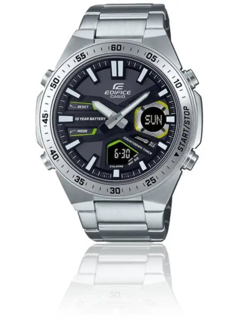 كاسيو ساعة كاسيو اديفيس للرجال من الستانلس ستيل، رقمية، بمينا دائري باللون الأسود، EFV-C110D-1A3VDF - Image 2