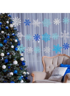 OuMuaMua Winter Snowflake Cutouts Glitter Paper Snowflake Decorations - 50Pcs Blue and Silver Snowflake Double-Side Christmas Cutouts for Holiday Winter Wonderland Bulletin Board, Frozen Party Decor  - Image 2