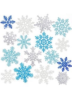OuMuaMua Winter Snowflake Cutouts Glitter Paper Snowflake Decorations - 50Pcs Blue and Silver Snowflake Double-Side Christmas Cutouts for Holiday Winter Wonderland Bulletin Board, Frozen Party Decor  - Image 1