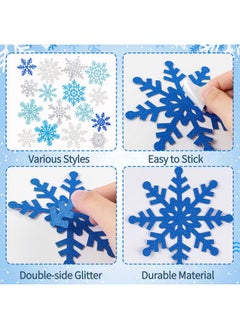 OuMuaMua Winter Snowflake Cutouts Glitter Paper Snowflake Decorations - 50Pcs Blue and Silver Snowflake Double-Side Christmas Cutouts for Holiday Winter Wonderland Bulletin Board, Frozen Party Decor  - Image 5