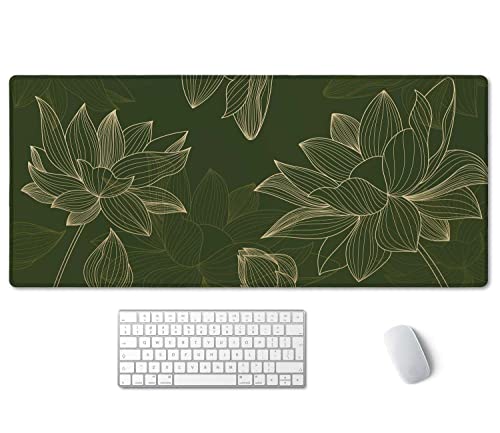 SSOIU Green Floral Desk Mat Modern Gaming Mouse Pad Large XXL Size 355 x 157 - Image 1