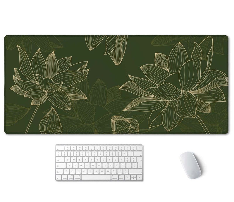 SSOIU Green Floral Desk Mat Modern Gaming Mouse Pad Large XXL Size 355 x 157 - Image 2