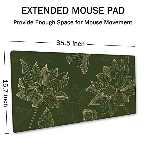 SSOIU Green Floral Desk Mat Modern Gaming Mouse Pad Large XXL Size 355 x 157 - Image 3