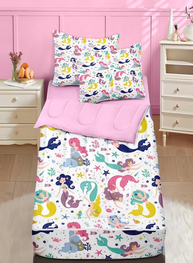 Nesker Comforter Sets Zipper Bedding Twin Size, Colorful Mermaid Princess 4 Pcs Bedding for Kids and Teens, Cartoon Sea Animals Fitted Sheet with Pillowcases - Image 1