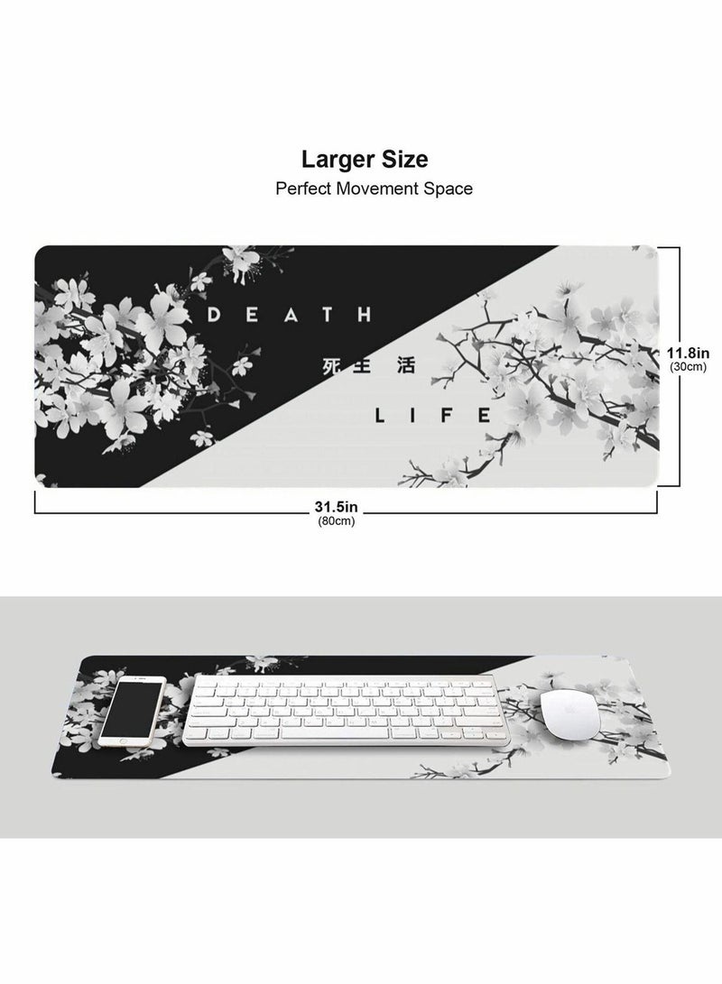 Excefore Gaming Mouse Pad Black and White Cherry Blossom,Extended Large Mouse Mat Desk Pad, Stitched Edges Mousepad, Long Non-Slip Rubber Base Mice Pad(31.5x11.8x0.12 Inch) - Image 4