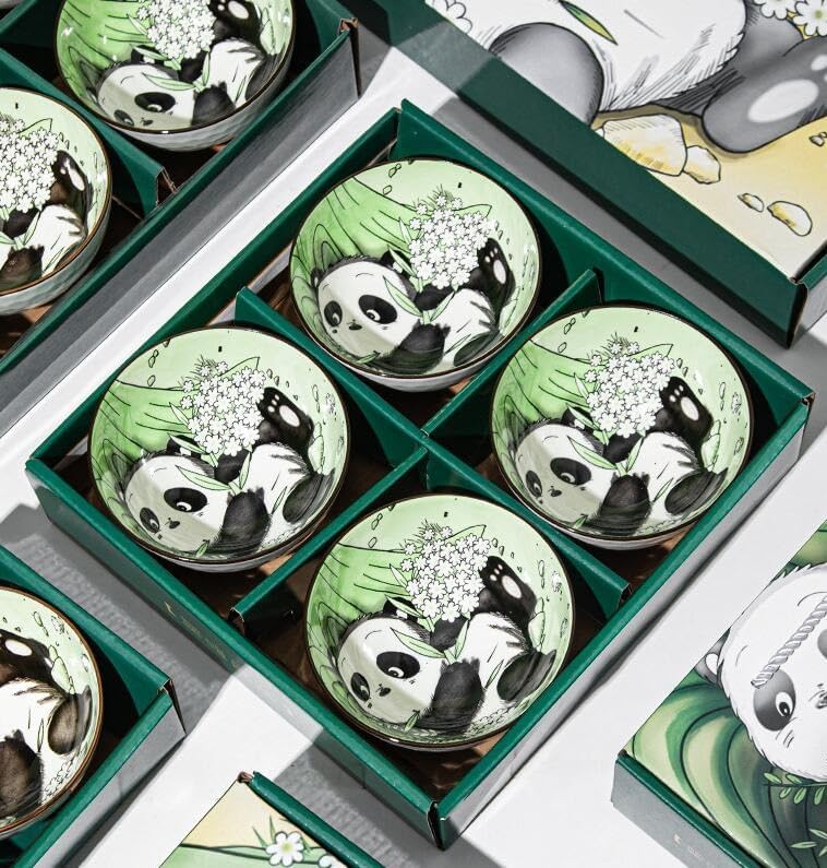 EatingBiting 4pcs Bowls  4 Pairs of Chopsticks Panda Porcelain Rice Soup Salad Bowls Ceramic Bowls Rice Bowl Cereal for Kitchen Assorted Designs Microwave Dishwasher Safe with gift box - Image 4