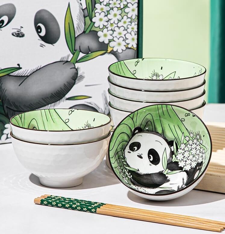 EatingBiting 4pcs Bowls  4 Pairs of Chopsticks Panda Porcelain Rice Soup Salad Bowls Ceramic Bowls Rice Bowl Cereal for Kitchen Assorted Designs Microwave Dishwasher Safe with gift box - Image 3