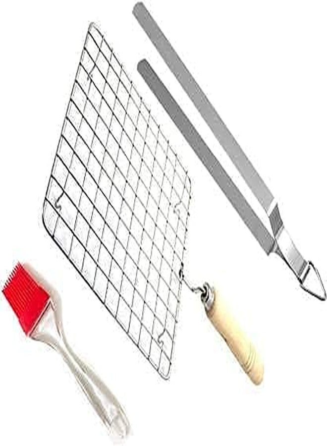 Aywal Stainless Steel Square Shape Roaster, Roti Chimta & Butter Brush 2 kg Roaster Combo - Silver - Image 1
