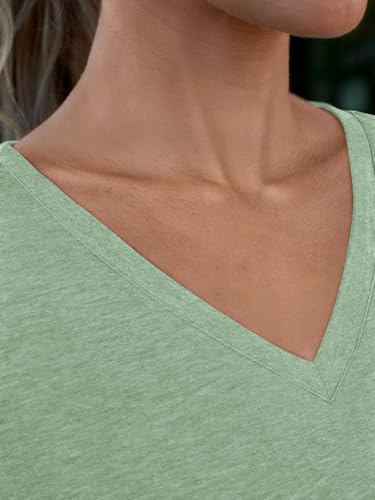 AUTOMET Womens T Shirts Short Sleeve V Neck Tops with Pockets Summer Fashion Trendy Soft Casual Comfy Outfits Clothes 2024 LightGreen L - Image 5
