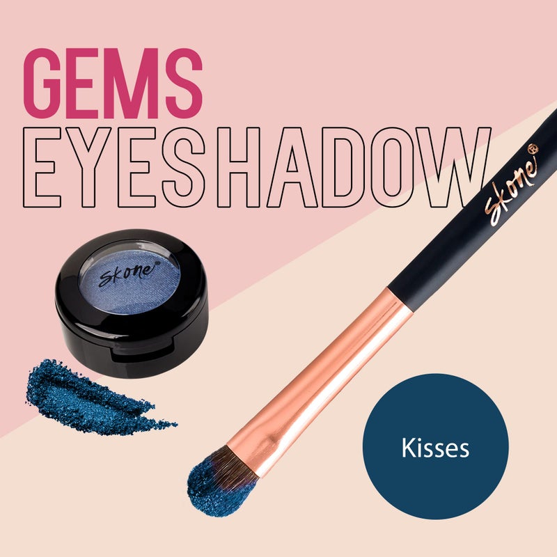 Skone Cosmetics Gems Eye Shadow, Highly Pigmented, Longwear Eye Makeup, Single Eyeshadow with Pro Shimmery Finish - Ultra-Blendable, Slightly Shimmer Shades - Blue Eyeshadow - Kisses - Image 1
