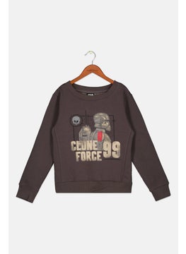Kids Boy Crew Neck Long Sleeve Graphic Print Sweatshirt, Dark Grey